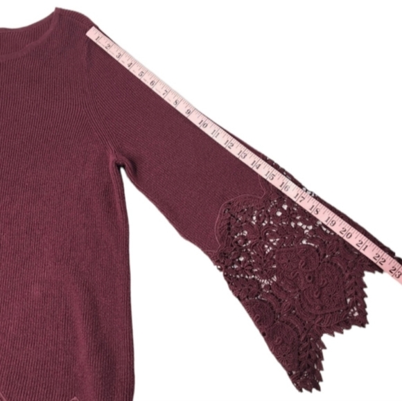 Chico's Women's Long Sleeve Burgundy Blouse/Sweater Ribbed Lace Size 2P … - Picture 7 of 16